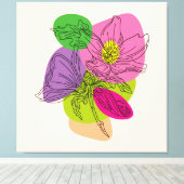 Line Art Hibisken Blume mit hellen Punkten Leinwanddruck (Insitu (Holzboden))