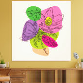 Line Art Hibisken Blume mit hellen Punkten Leinwanddruck (Insitu (Wohnzimmer))