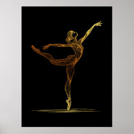 Line Art Illustration einer Ballettweibin Poster