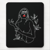 Line Art illustriert. Frau in Schwarz-Weiß Mousepad (Vorne)
