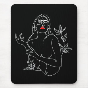 Line Art illustriert. Frau in Schwarz-Weiß Mousepad