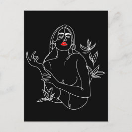 Line Art illustriert. Frau in Schwarz-Weiß Postkarte