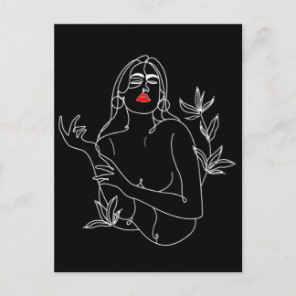 Line Art illustriert. Frau in Schwarz-Weiß Postkarte