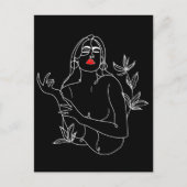 Line Art illustriert. Frau in Schwarz-Weiß Postkarte (Vorderseite)
