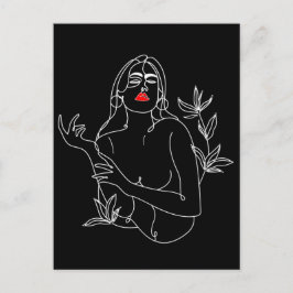 Line Art illustriert. Frau in Schwarz-Weiß Postkarte