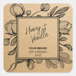 Line Art Kraft Soy Candle Labels Quadratischer Aufkleber