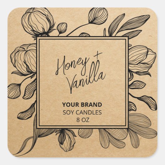 Line Art Kraft Soy Candle Labels Quadratischer Aufkleber (Vorderseite)