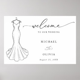 Line Art Minimalist Hochzeitskleid Willkommen Poster