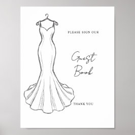 Line Art Minimalistische Hochzeitskleid Gästebuch- Poster