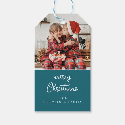 Line art mistletoblue & white Christmas Wappen Geschenkanhänger (Vorderseite)