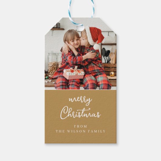 Line art mistletoe gold & weiß Weihnachten Wappen Geschenkanhänger (Vorderseite)