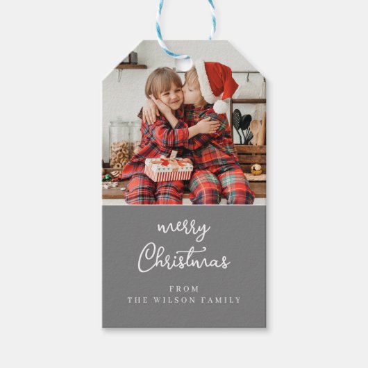 Line art mistletoe grau-weiße Weihnachtsfeiertage Geschenkanhänger (Vorderseite)