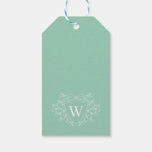 Line art mistletoe mint & white Christmas Wappen Geschenkanhänger (Rückseite)
