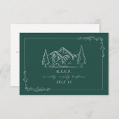 Line Art Mountains Aquamarin Wedding RSVP Karte (Vorne/Hinten)