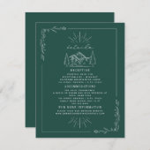 Line Art Mountains Aquamarine Hochzeiten Details Begleitkarte (Vorne/Hinten)