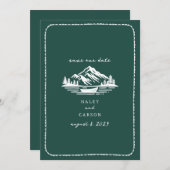 Line Art Mountains Canoe Emerald Wedding Save The Date (Vorne/Hinten)