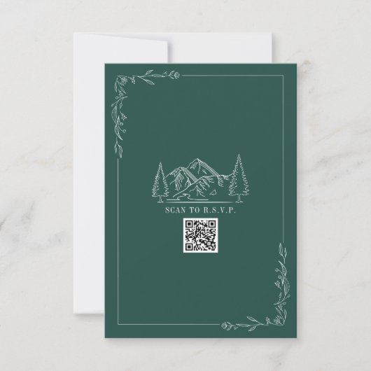 Line Art Mountains Emerald QR Code Wedding RSVP (Vorderseite)