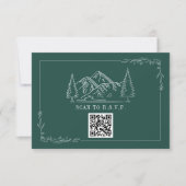 Line Art Mountains Emerald QR Code Wedding RSVP (Vorderseite)