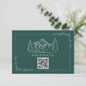Line Art Mountains Emerald QR Code Wedding RSVP (Stehend Vorderseite)