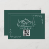 Line Art Mountains Emerald QR Code Wedding RSVP (Vorne/Hinten)