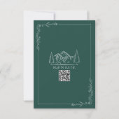 Line Art Mountains Emerald QR Code Wedding RSVP Karte (Vorderseite)