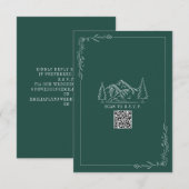 Line Art Mountains Emerald QR Code Wedding RSVP Karte (Vorne/Hinten)