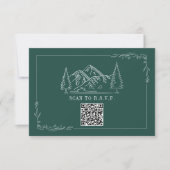 Line Art Mountains Emerald QR Code Wedding RSVP Karte (Vorderseite)