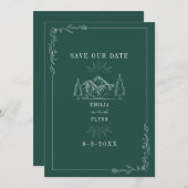Line Art Mountains Emerald Wedding Save The Date (Vorne/Hinten)