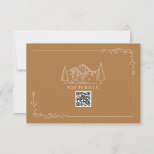 Line Art Mountains Goldenrod QR Code Wedding RSVP