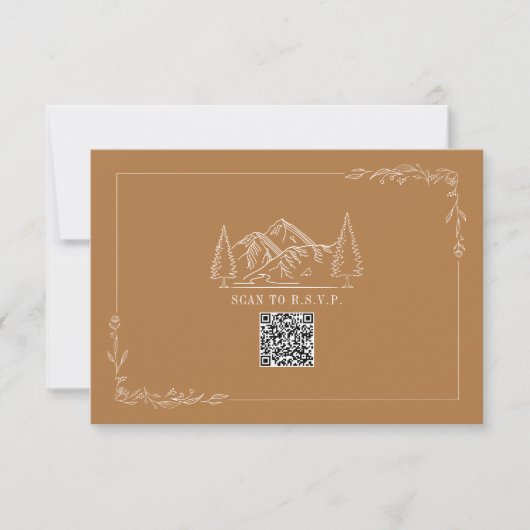 Line Art Mountains Goldenrod QR Code Wedding RSVP Karte (Vorderseite)