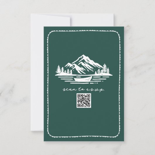 Line Art Mountains Kanu QR Code Hochzeit RSVP (Vorderseite)