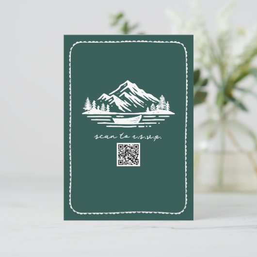 Line Art Mountains Kanu QR Code Hochzeit RSVP (Stehend Vorderseite)