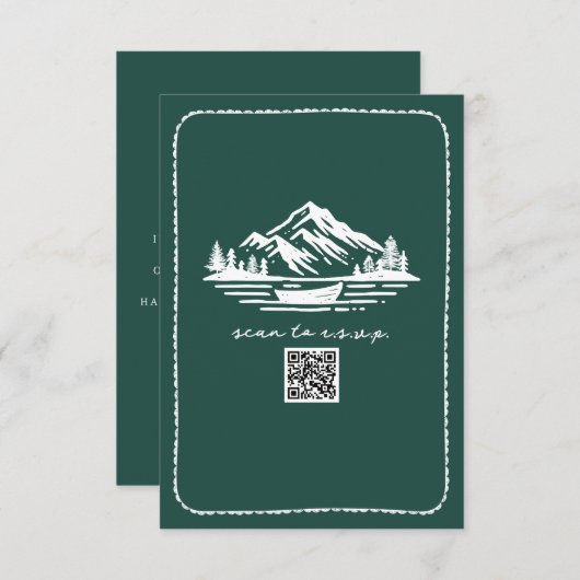 Line Art Mountains Kanu QR Code Hochzeit RSVP (Vorne/Hinten)