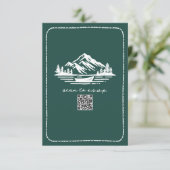 Line Art Mountains Kanu QR Code Hochzeit RSVP Karte (Stehend Vorderseite)