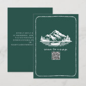 Line Art Mountains Kanu QR Code Hochzeit RSVP Karte (Vorne/Hinten)
