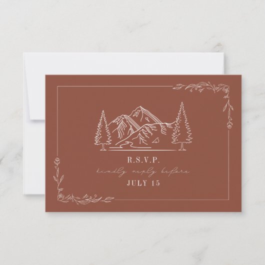 Line Art Mountains Terracotta Wedding RSVP Card Karte (Vorderseite)
