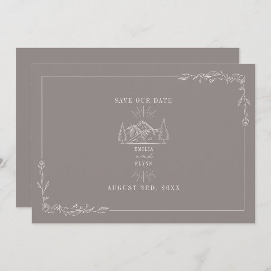 Line Art Mountains Wedding Amethyst Save The Date (Vorne/Hinten)