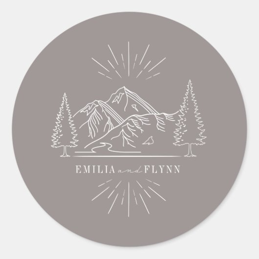 Line Art Mountains Wedding Amethyst Wedding Runder Aufkleber (Vorderseite)