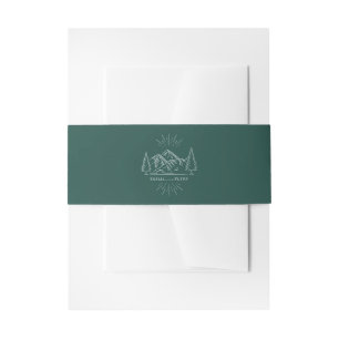 Line Art Mountains Wedding Emerald Wedding Einladungsbanderole