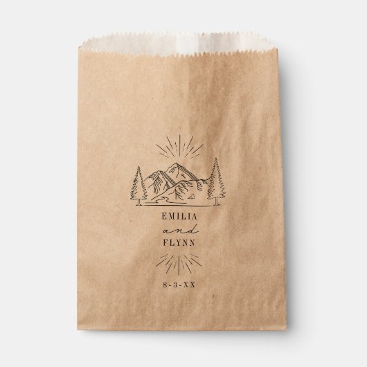 Line Art Mountains Wedding retten das Datum Bevorz Geschenktütchen (Vorderseite)