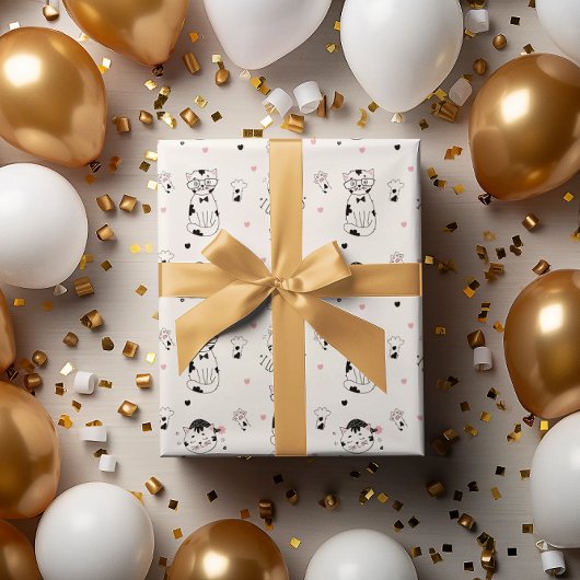 LINE ART NIEDLICH KITTY CAT "I LIEBE YOU" GESCHENKPAPIER