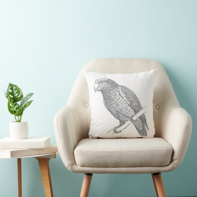 Line Art of Parrot (Gray) Fine Art Kissen (Stuhl )