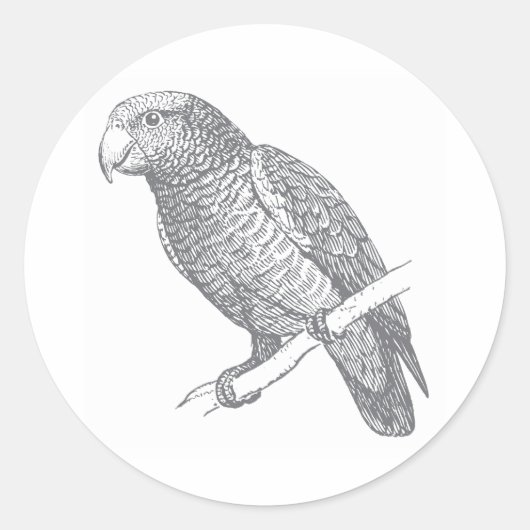 Line Art of Parrot (Gray) Fine Art Runder Aufkleber (Vorderseite)