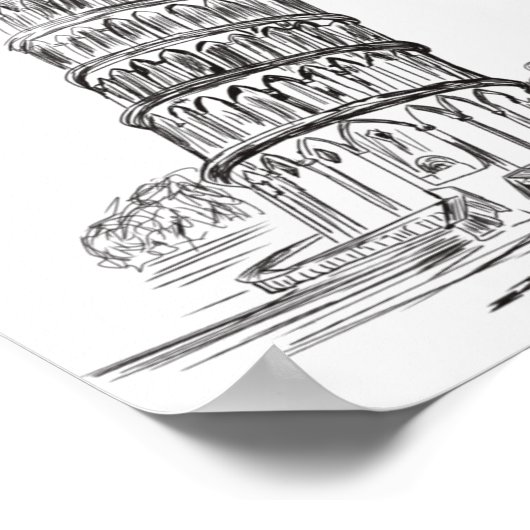 Line art of Pisa Tower , Italien Art Poster (Ecke)
