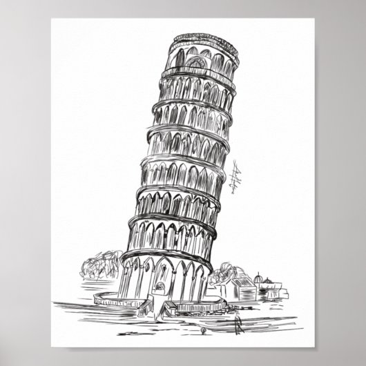 Line art of Pisa Tower , Italien Art Poster (Vorne)