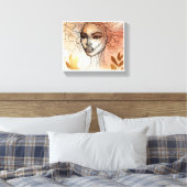Line Art of Woman's Face 2 Stretched Canvas Print Leinwanddruck (Insitu (Schlafzimmer))