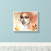 Line Art of Woman's Face 2 Stretched Canvas Print Leinwanddruck (Insitu (Holzboden))