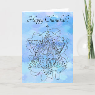 Line Art on Blue für Chanukah / Hanukkah Feiertagskarte