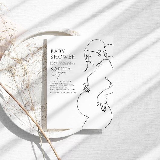 Line Art Pregnancy Einfache Minimal Baby Dusche Einladung