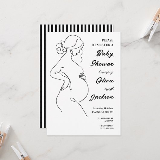 Line Art Pregnancy Minimalistisch Baby Dusche Einladung (Vorderseite/Rückseite Beispiel)